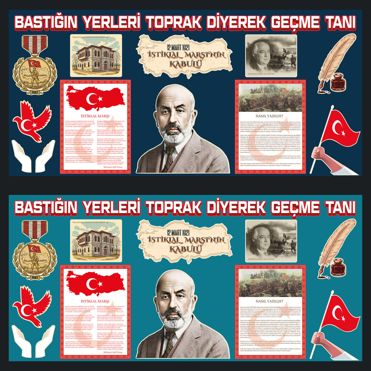 12 Mart İstiklal Marşı'nın Kabulü ve Mehmet Akif Ersoy'u Anma Günü Sınıf Panosu Seti (170x80 cm-3