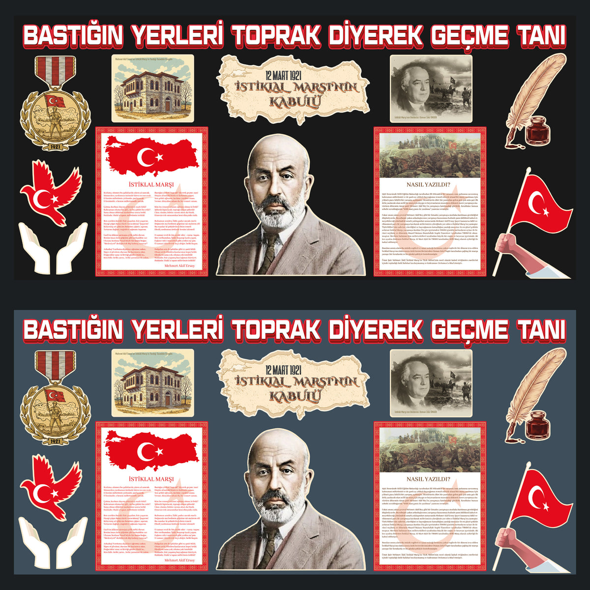 12 Mart İstiklal Marşı'nın Kabulü ve Mehmet Akif Ersoy'u Anma Günü Sınıf Panosu Seti (170x80 cm-5