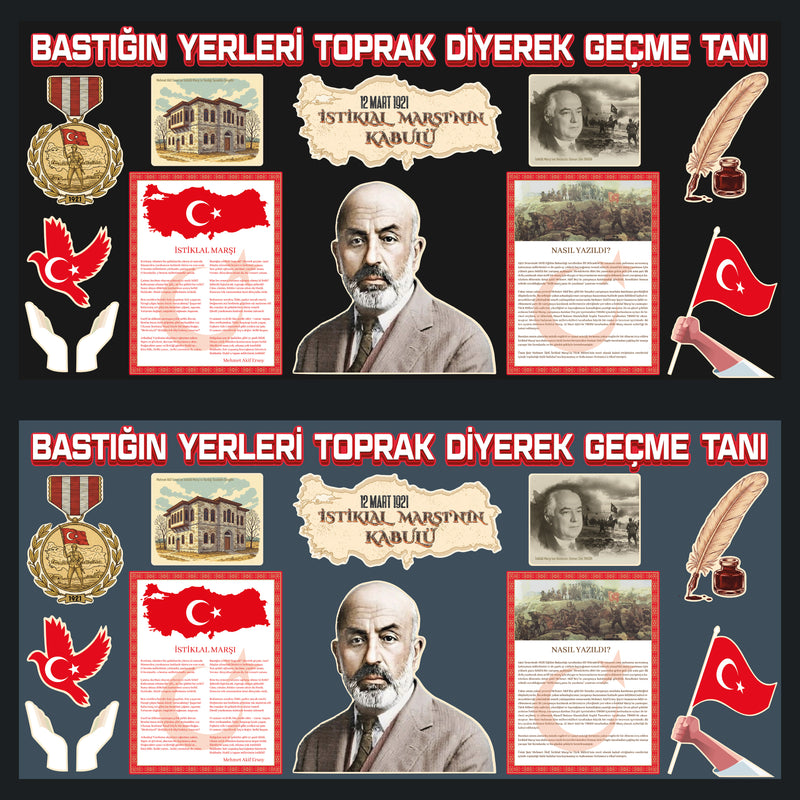 12 Mart İstiklal Marşı'nın Kabulü ve Mehmet Akif Ersoy'u Anma Günü Sınıf Panosu Seti (170x80 cm-zoom-