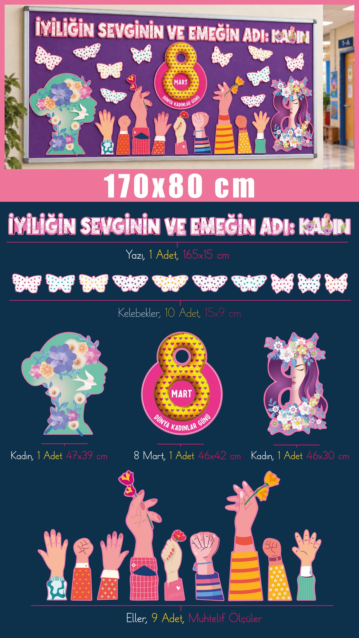 8 Mart Dünya Kadınlar Günü Sınıf Panosu Seti (170x80 cm)-zoom-7