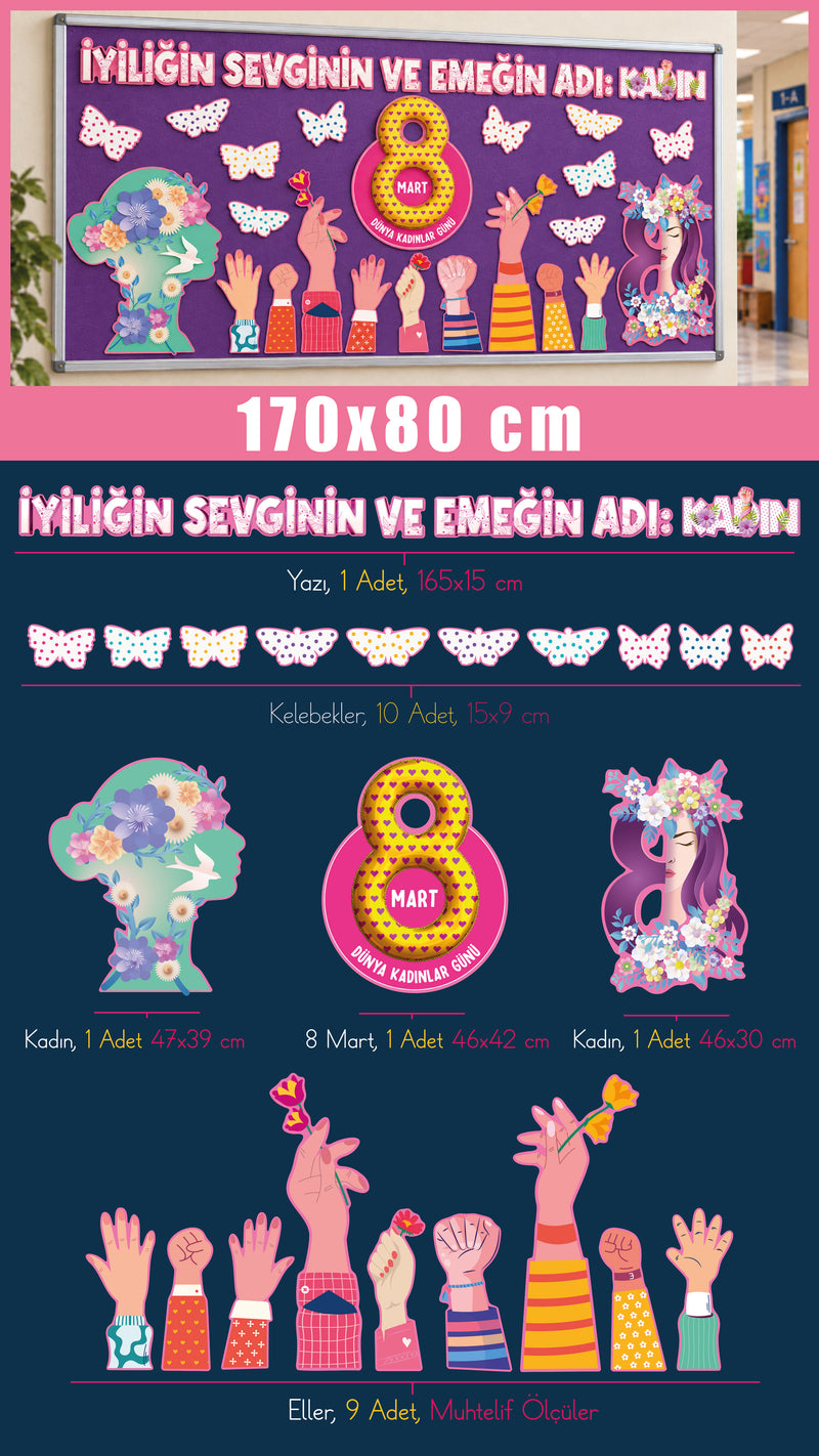 8 Mart Dünya Kadınlar Günü Sınıf Panosu Seti (170x80 cm)-zoom-