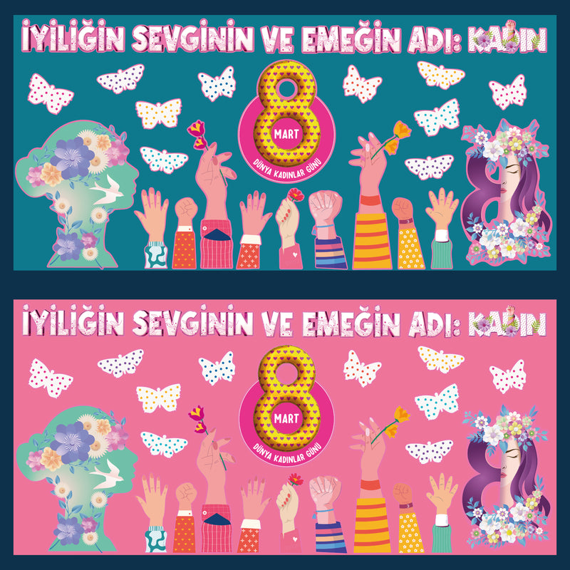 8 Mart Dünya Kadınlar Günü Sınıf Panosu Seti (170x80 cm)-zoom-