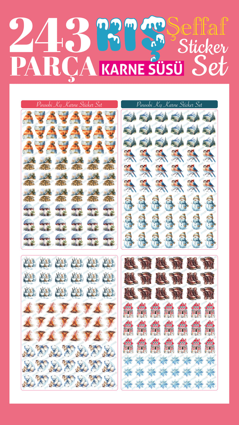 Kış Evi Karne Süsü Şeffaf Sticker Set-zoom-