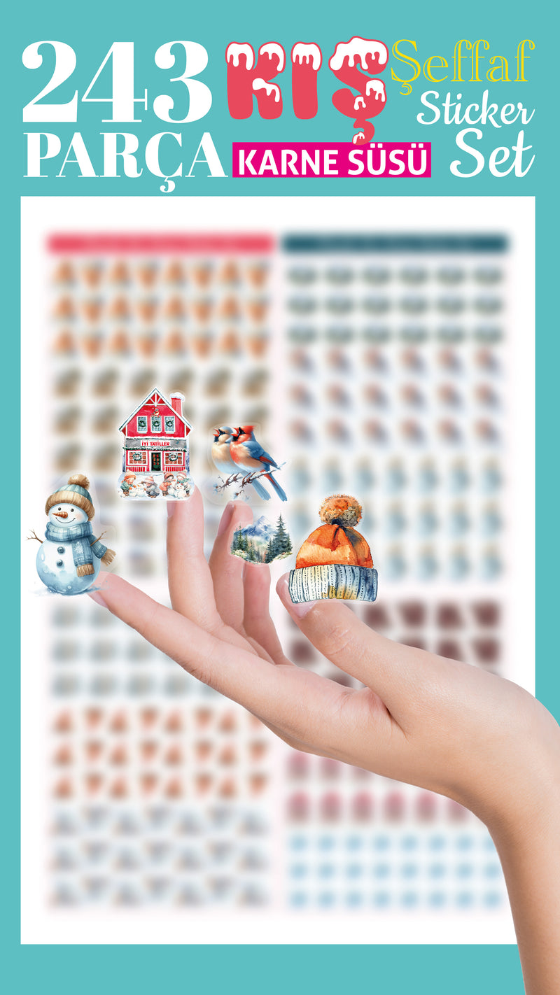 Kış Evi Karne Süsü Şeffaf Sticker Set-zoom-