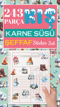 Kış Evi Karne Süsü Şeffaf Sticker Set - pinoobi