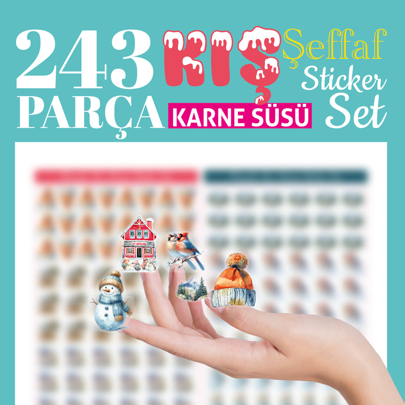 Kış Evi Karne Süsü Şeffaf Sticker Set-zoom-