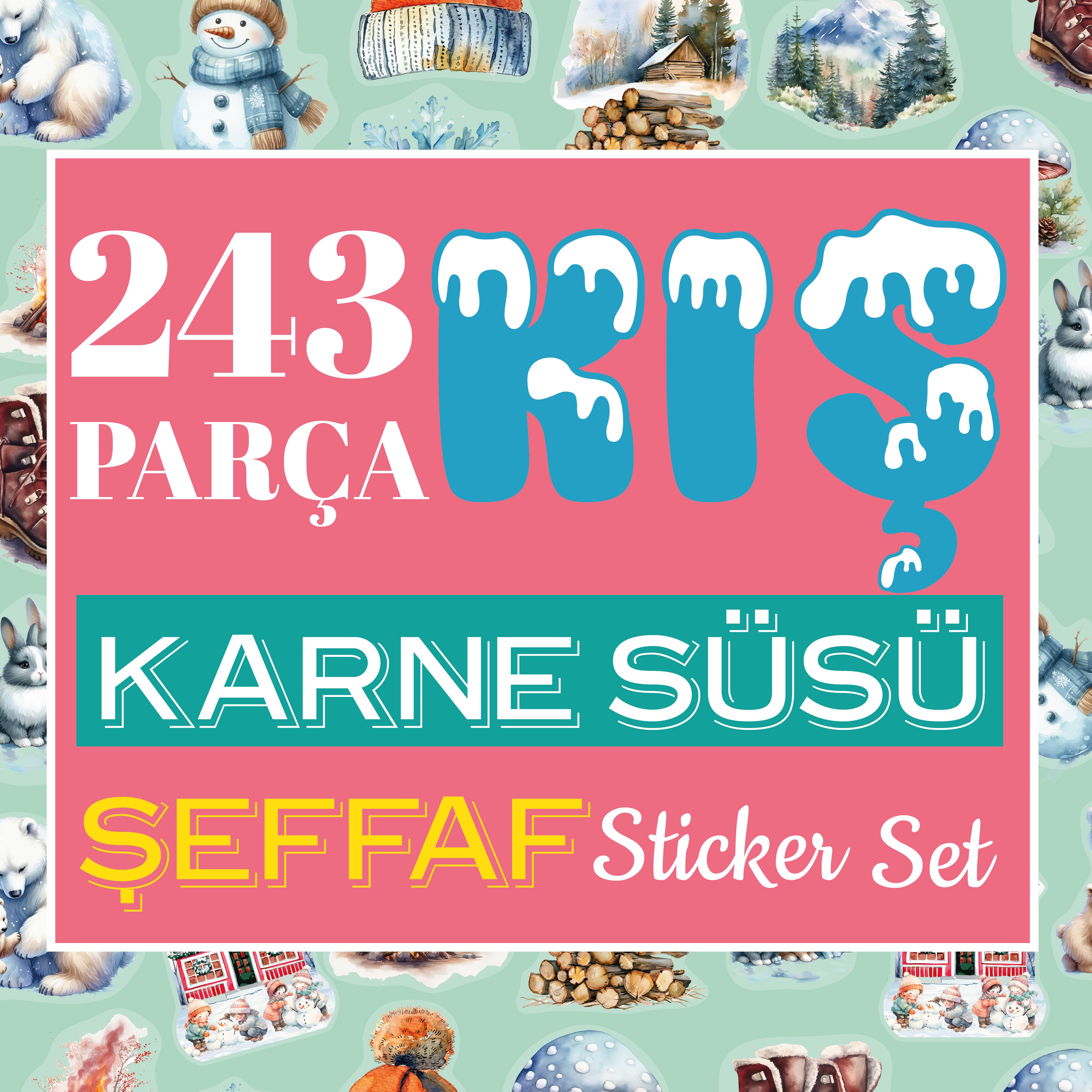 Kış Evi Karne Süsü Şeffaf Sticker Set - pinoobi