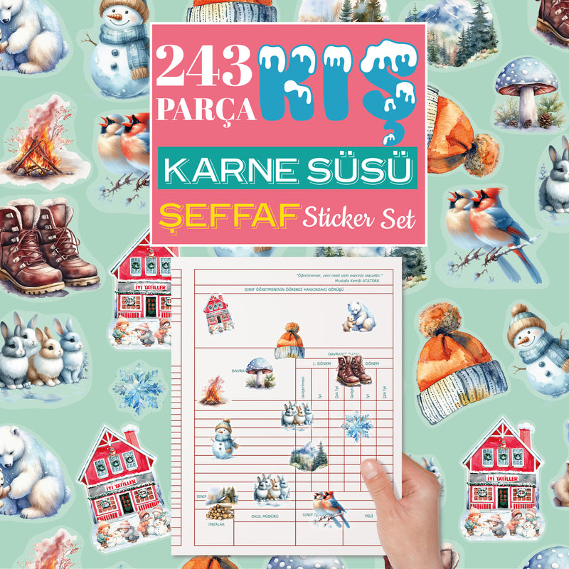 Kış Evi Karne Süsü Şeffaf Sticker Set-zoom-