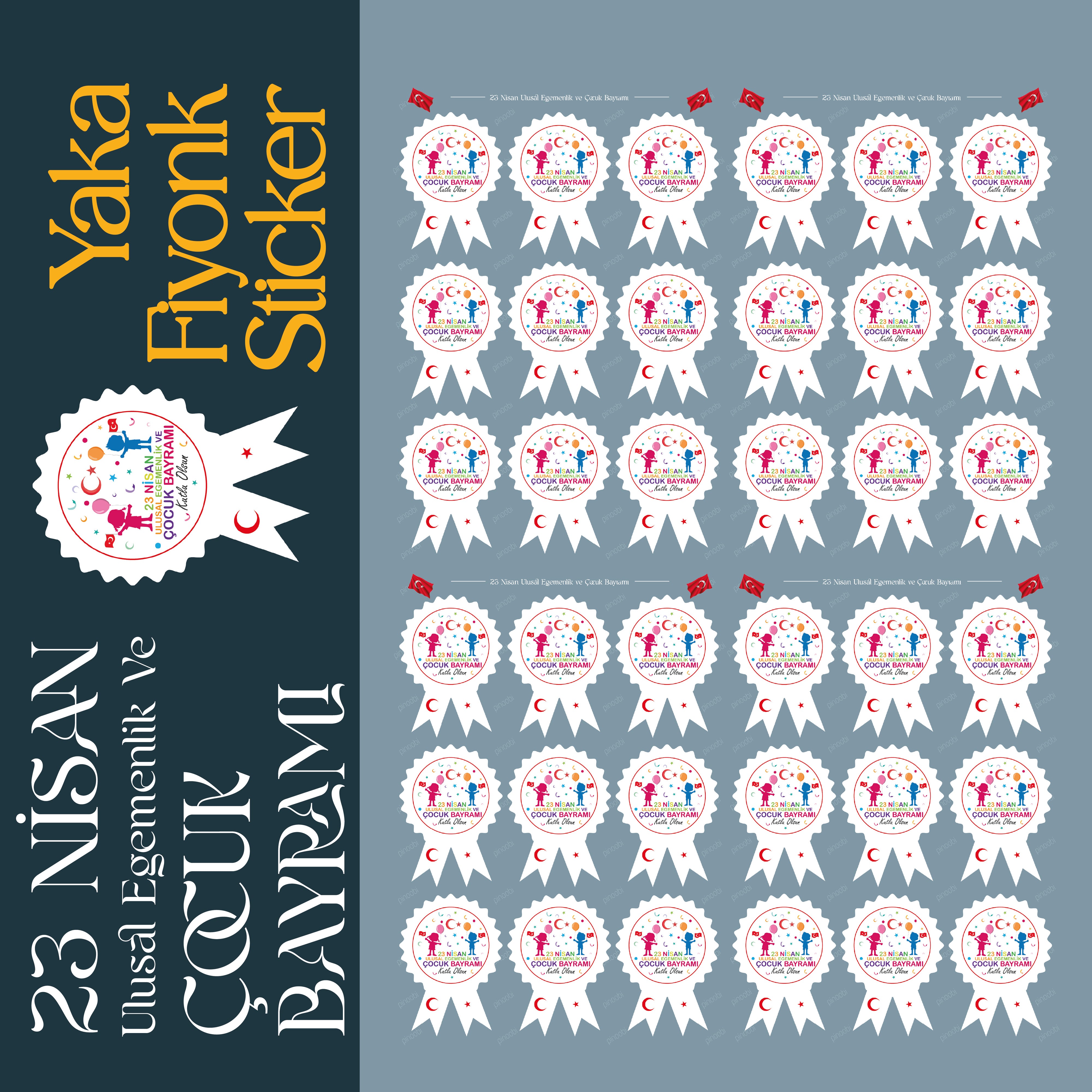 23 Nisan Yaka Fiyonk Sticker Set - pinoobi