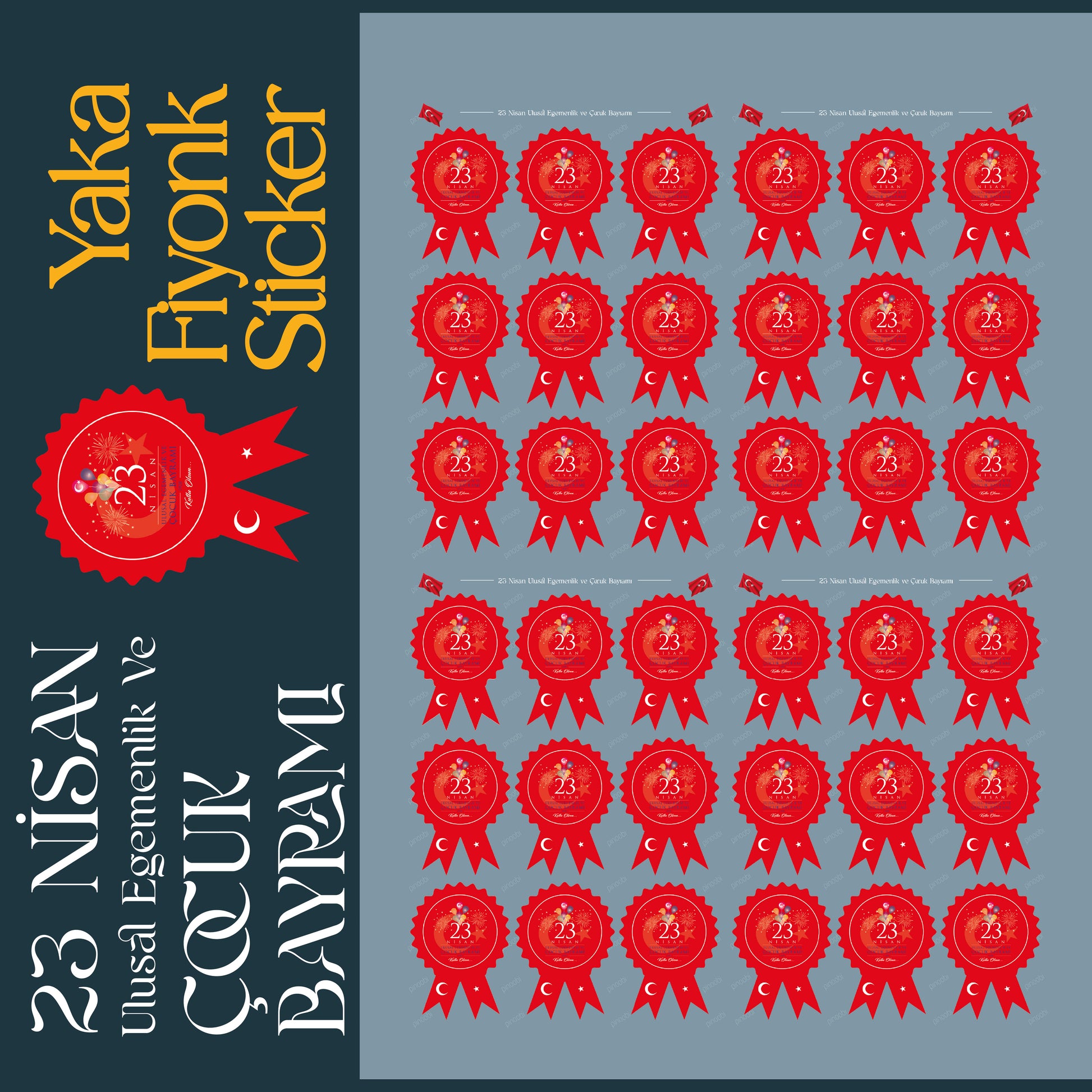 23 Nisan Yaka Fiyonk Sticker Set - pinoobi
