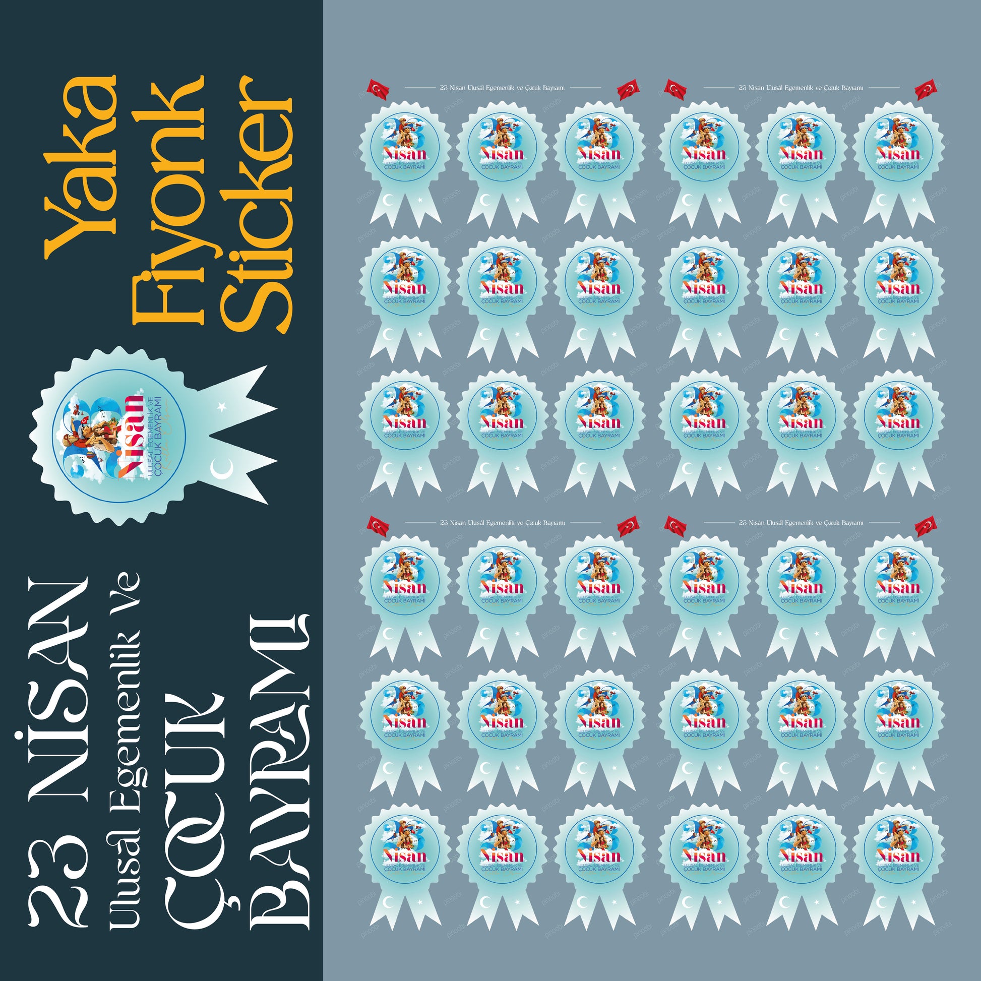 23 Nisan Yaka Fiyonk Sticker Set - pinoobi
