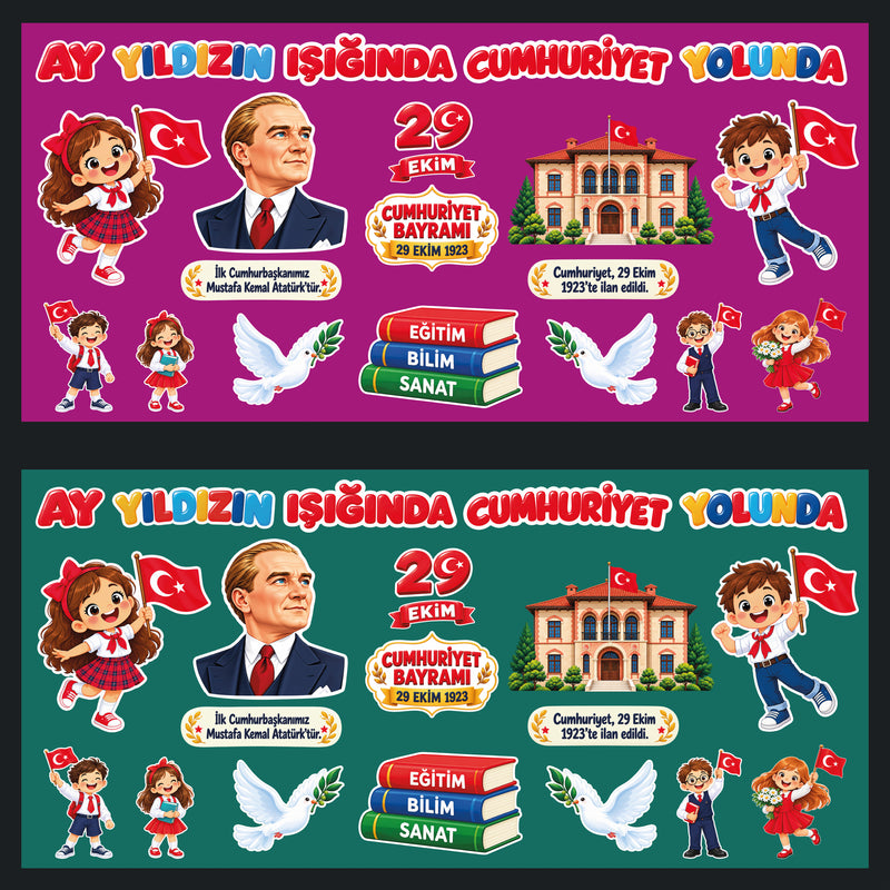29 Ekim Cumhuriyet Bayramı Sınıf ve Okul Panosu Seti (170x80 cm)-zoom-