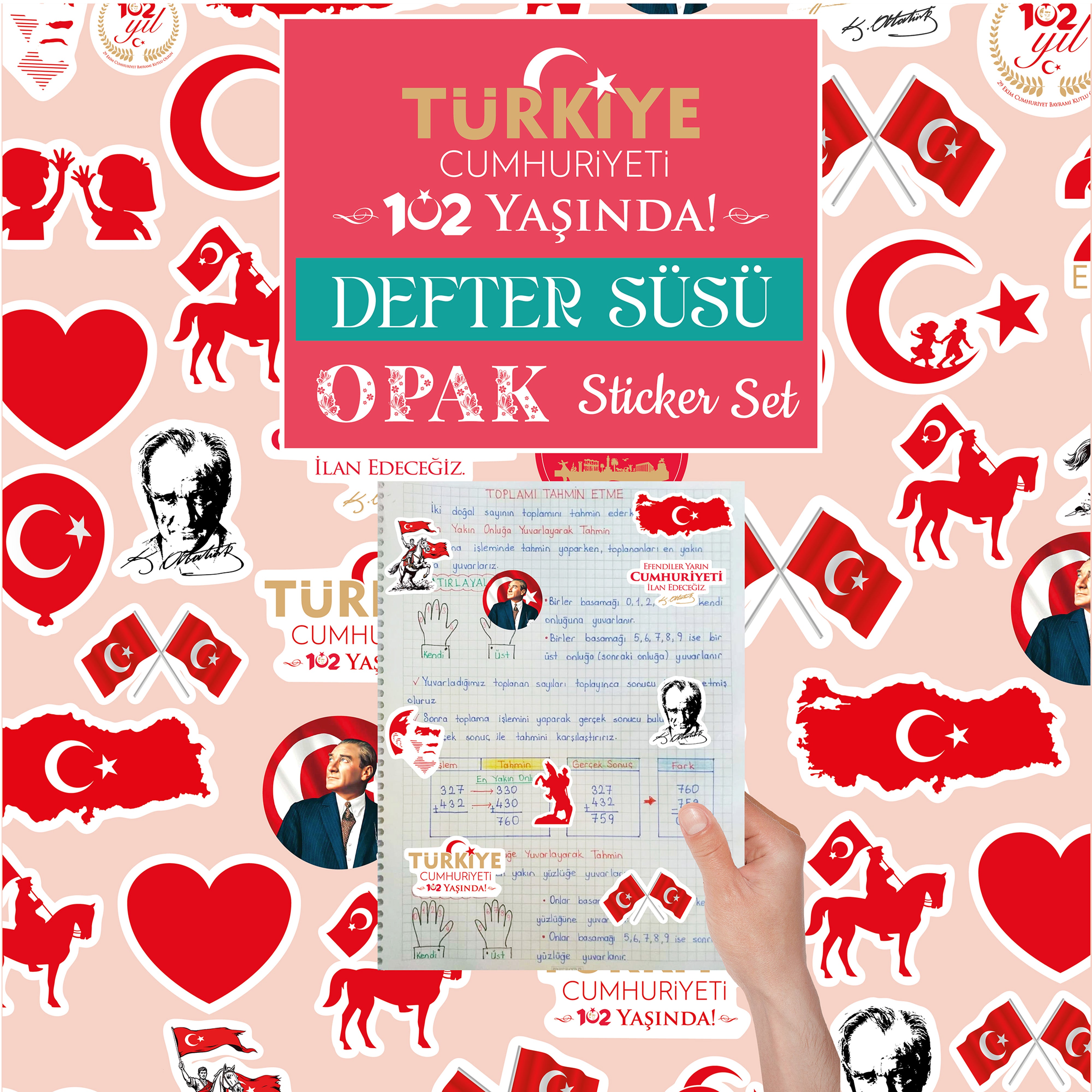29 Ekim Defter Süsü Şeffaf Sticker Set - pinoobi