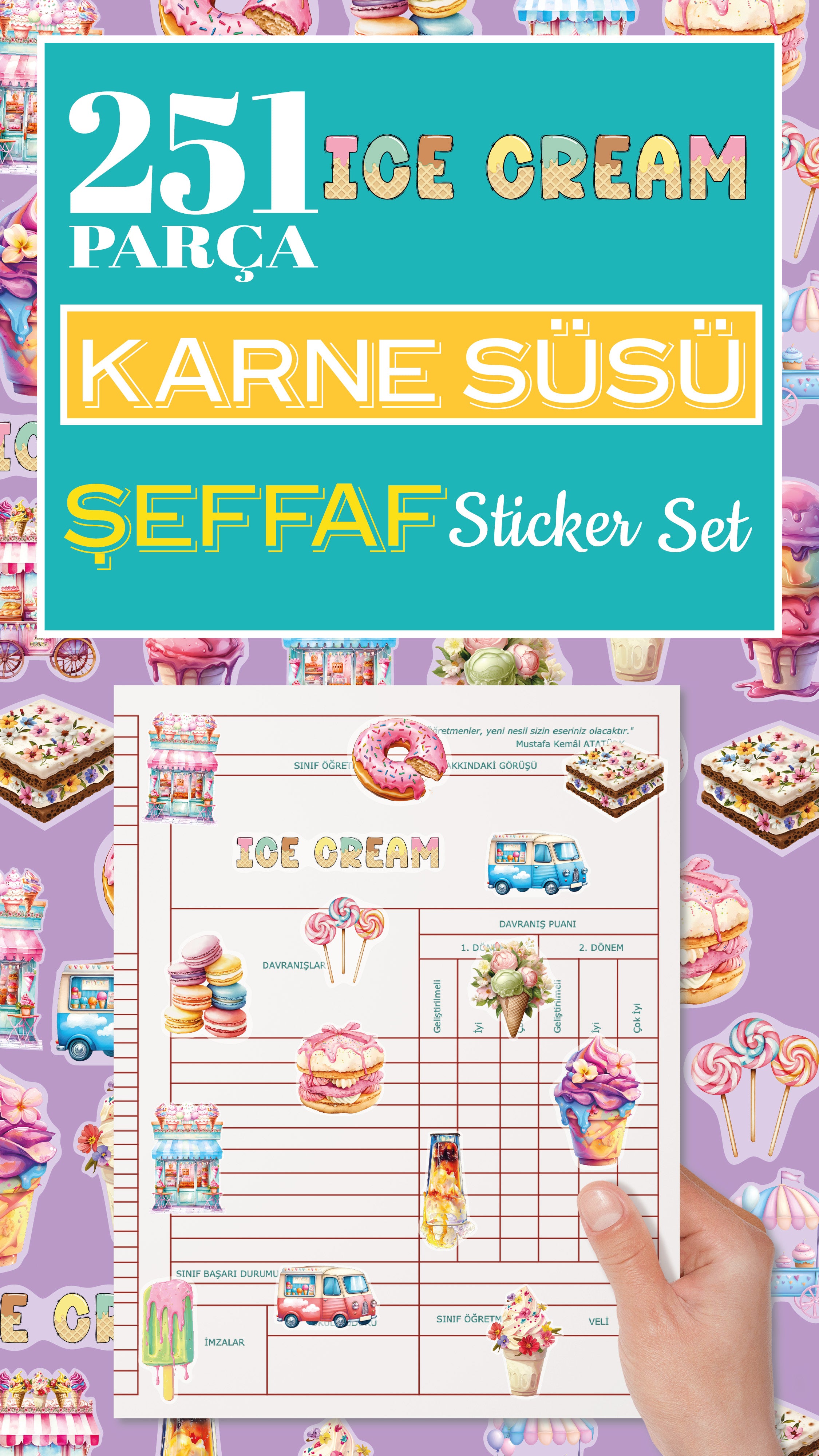 Dondurma Karne/Gelişim Raporu Süsü Şeffaf Sticker Seti - pinoobi