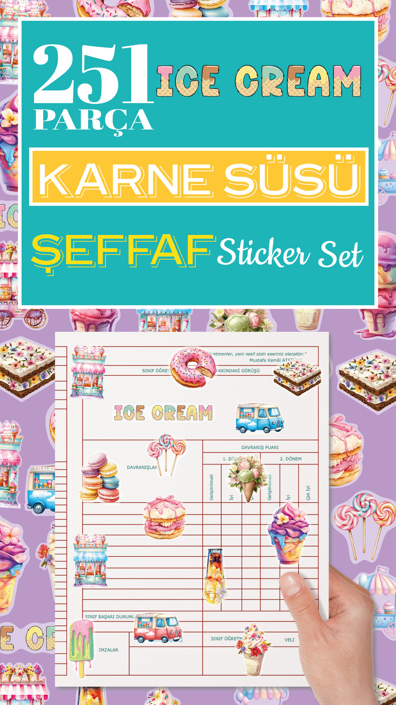 Dondurma Karne/Gelişim Raporu Süsü Şeffaf Sticker Seti-zoom-