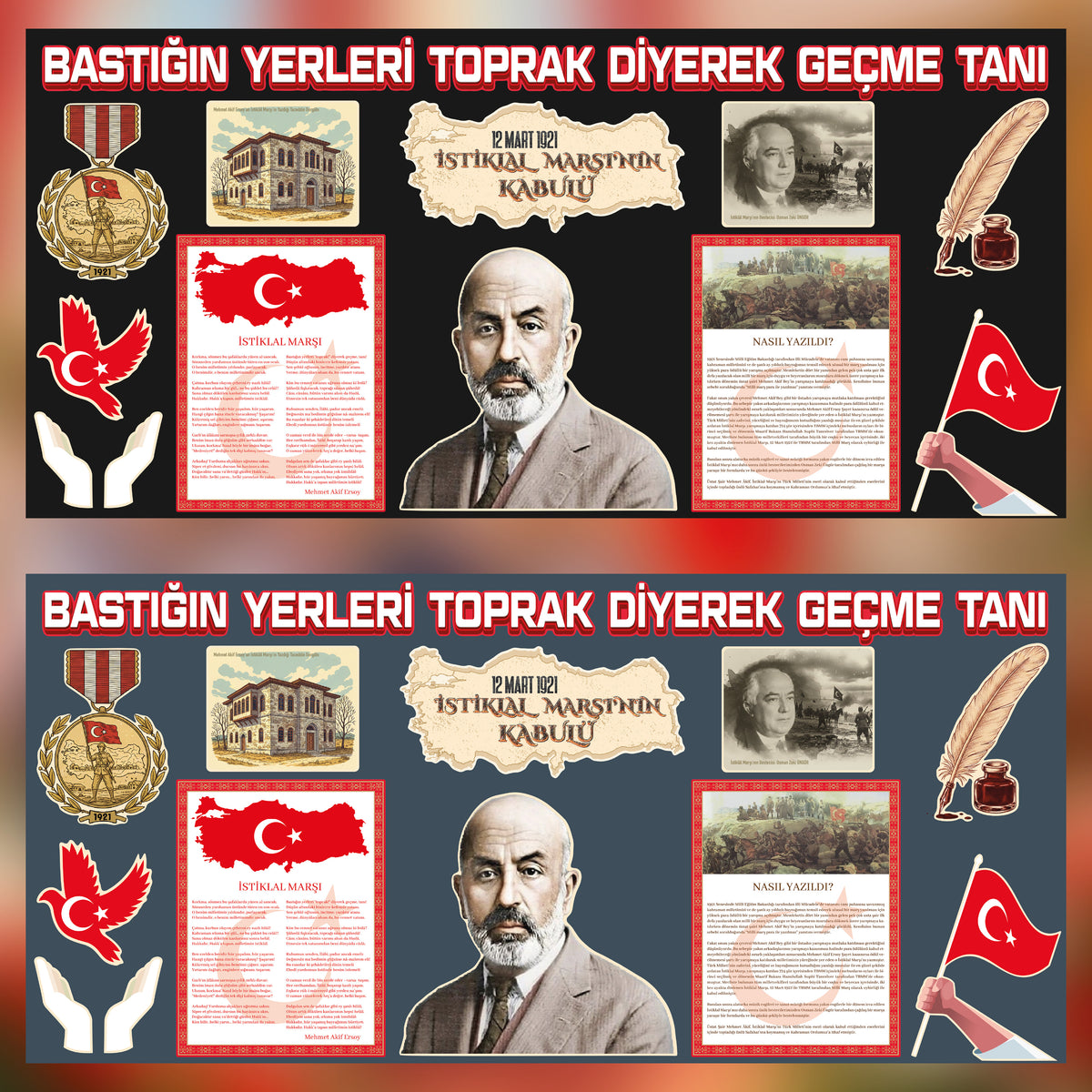 12 Mart İstiklal Marşı'nın Kabulü ve Mehmet Akif Ersoy'u Anma Günü Sınıf Panosu Seti (170x80 cm-7