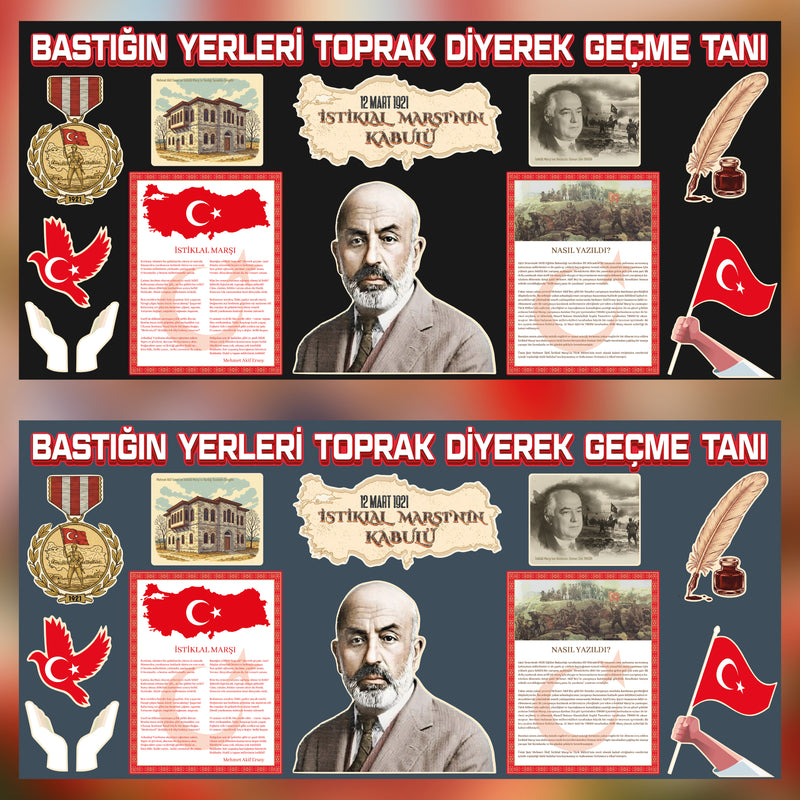 12 Mart İstiklal Marşı'nın Kabulü ve Mehmet Akif Ersoy'u Anma Günü Sınıf Panosu Seti (170x80 cm-zoom-