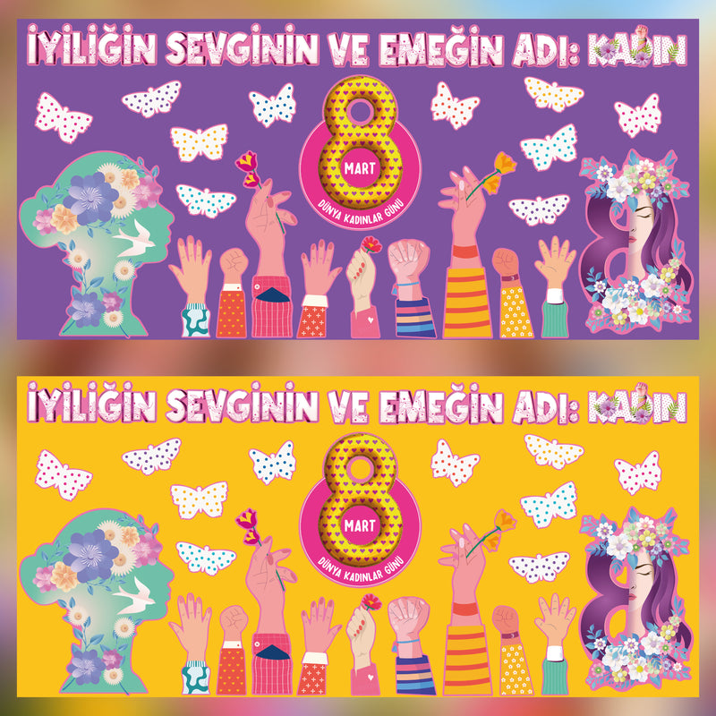 8 Mart Dünya Kadınlar Günü Sınıf Panosu Seti (170x80 cm)-zoom-