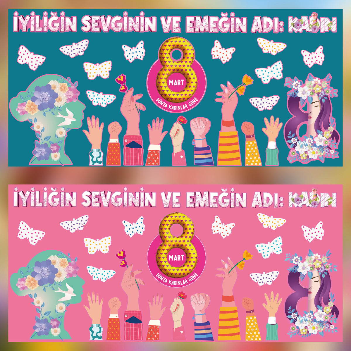 8 Mart Dünya Kadınlar Günü Sınıf Panosu Seti (170x80 cm)-6