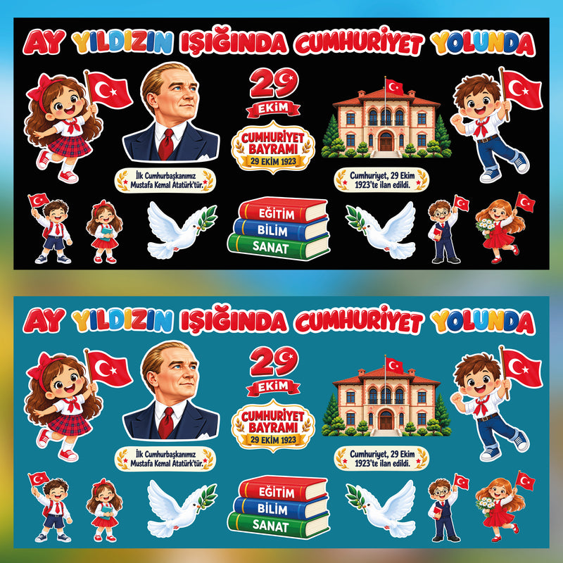 29 Ekim Cumhuriyet Bayramı Sınıf ve Okul Panosu Seti (170x80 cm)-zoom-