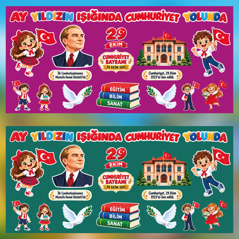 29 Ekim Cumhuriyet Bayramı Sınıf ve Okul Panosu Seti (170x80 cm)-zoom-