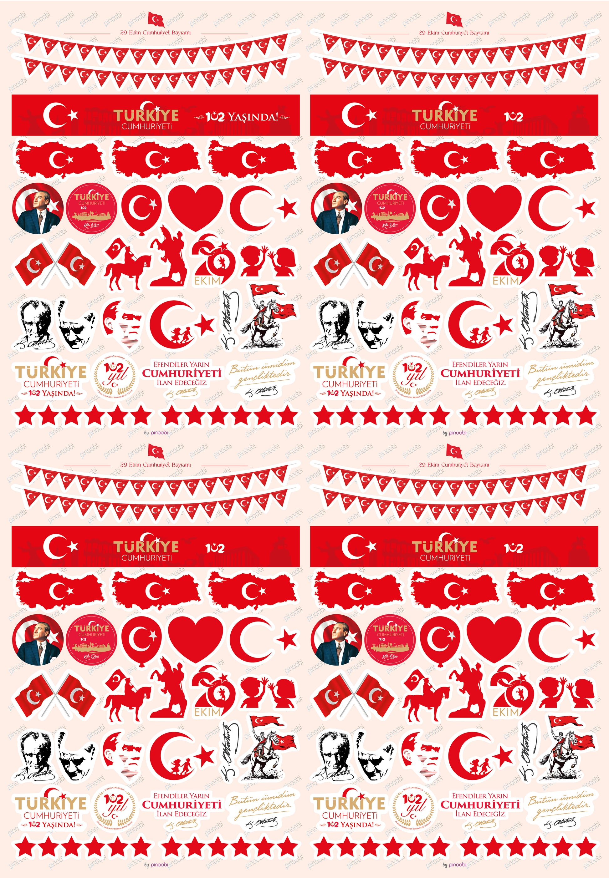 29 Ekim Defter Süsü Şeffaf Sticker Set - pinoobi