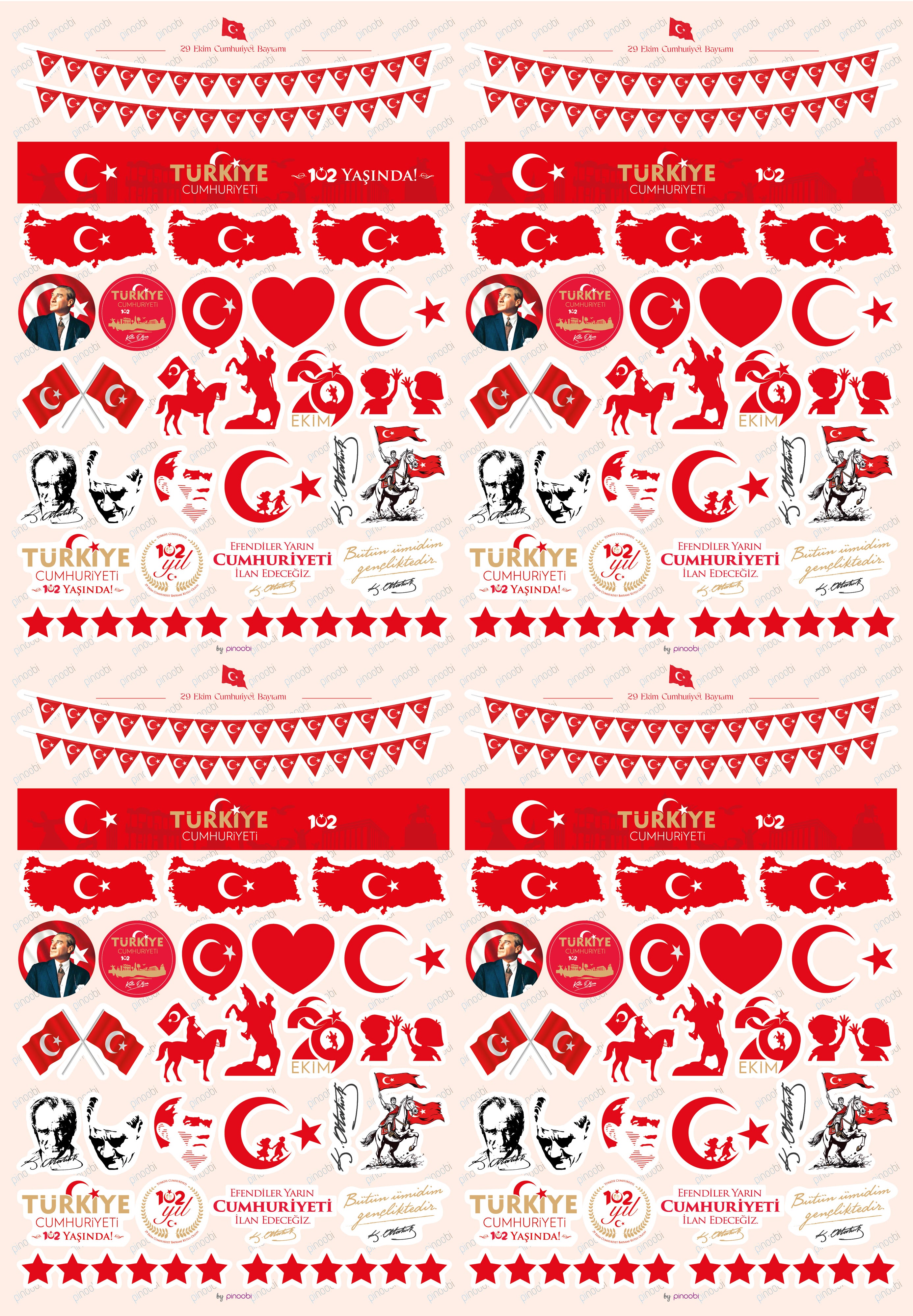 29 Ekim Defter Süsü Şeffaf Sticker Set - pinoobi