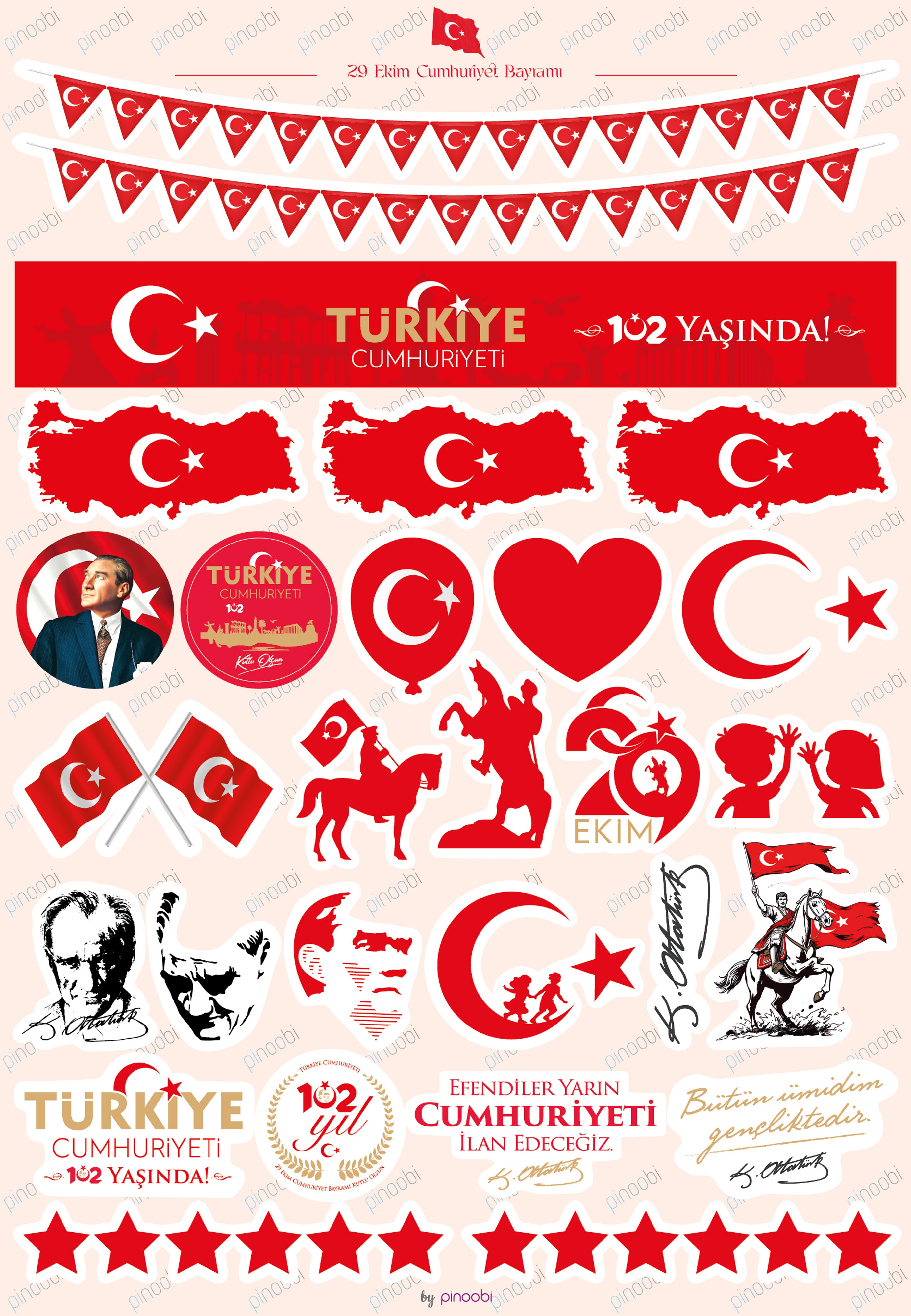 29 Ekim Defter Süsü Şeffaf Sticker Set - pinoobi