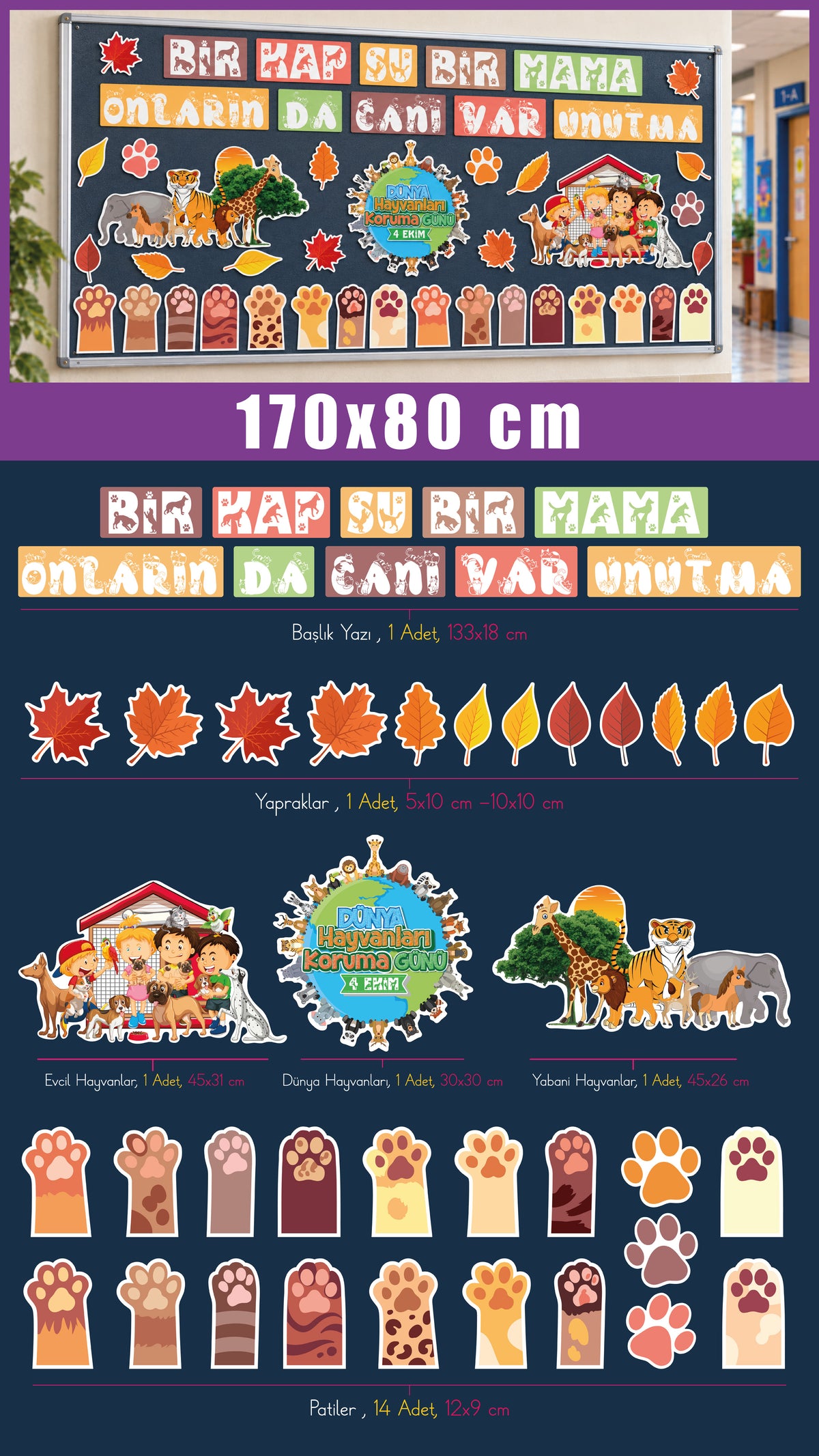 4 Ekim Dünya Hayvanları Koruma Günü Sınıf ve Okul Panosu Seti (170x80 cm)-zoom-11