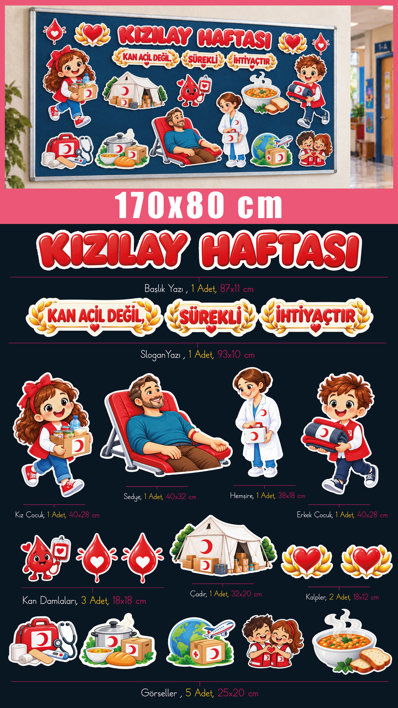 Kızılay Haftası Sınıf ve Okul Panosu Seti (170x80 cm)-zoom-