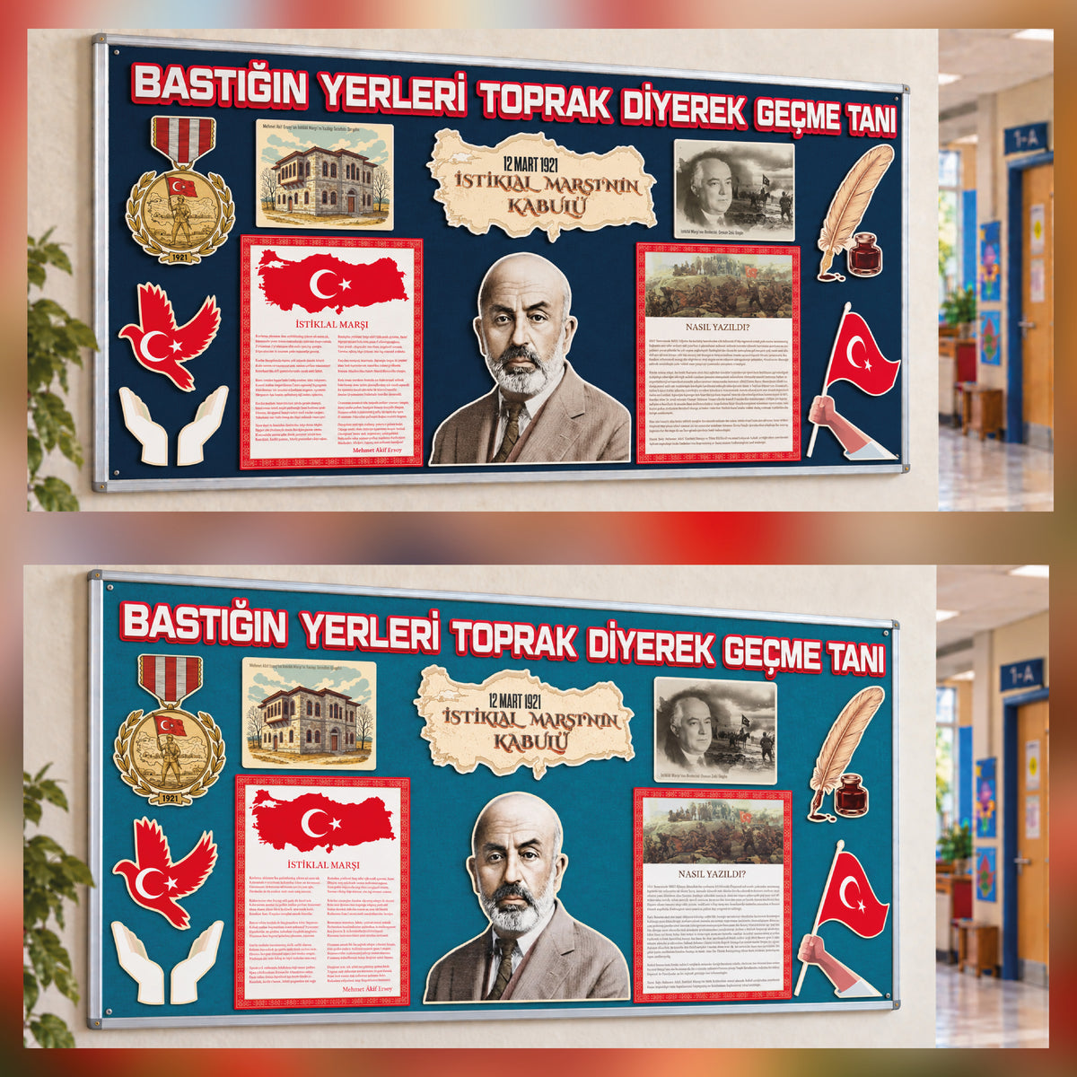 12 Mart İstiklal Marşı'nın Kabulü ve Mehmet Akif Ersoy'u Anma Günü Sınıf Panosu Seti (170x80 cm-zoom-2