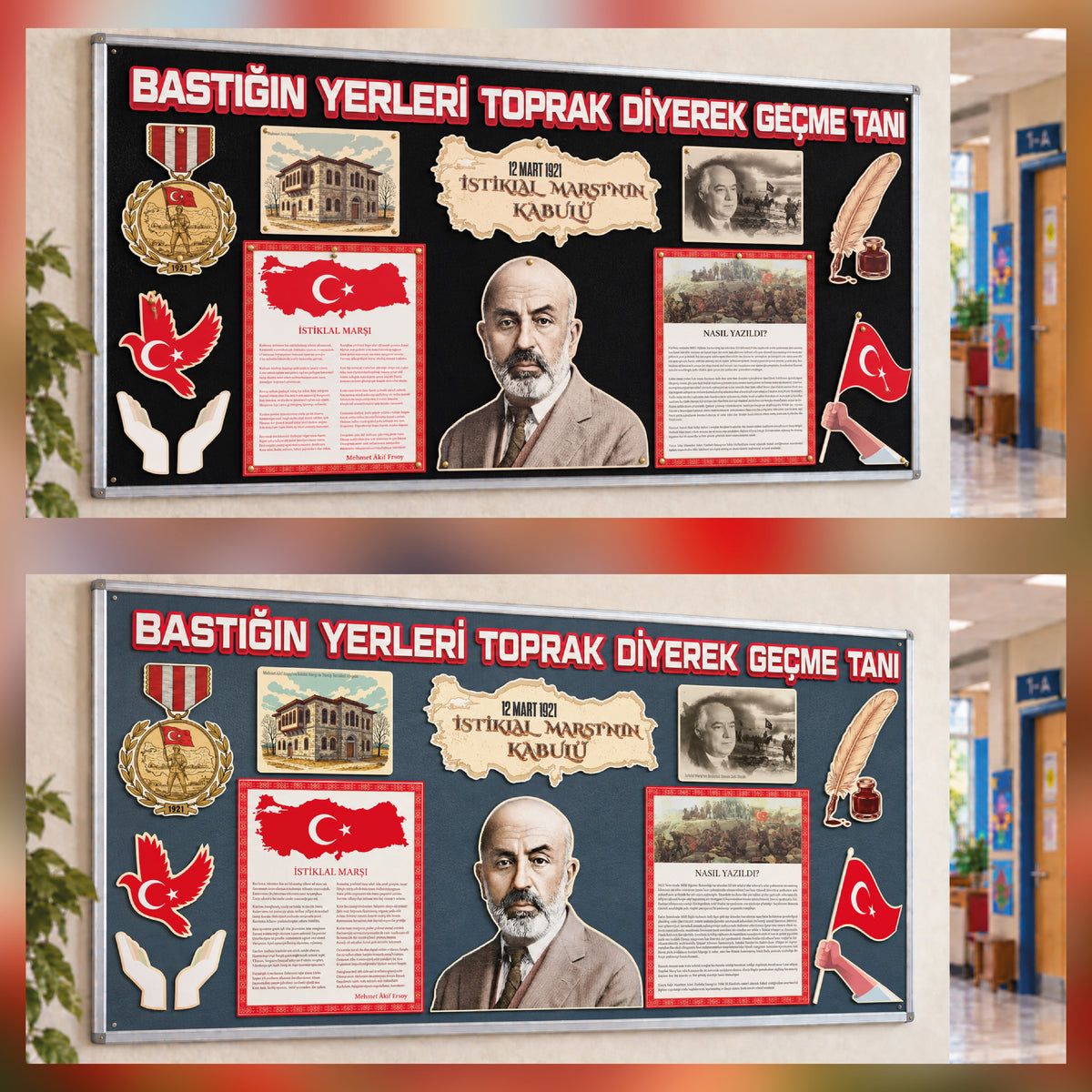 12 Mart İstiklal Marşı'nın Kabulü ve Mehmet Akif Ersoy'u Anma Günü Sınıf Panosu Seti (170x80 cm-4