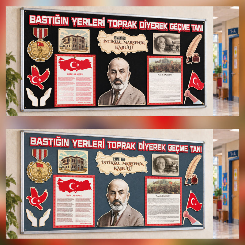 12 Mart İstiklal Marşı'nın Kabulü ve Mehmet Akif Ersoy'u Anma Günü Sınıf Panosu Seti (170x80 cm-zoom-