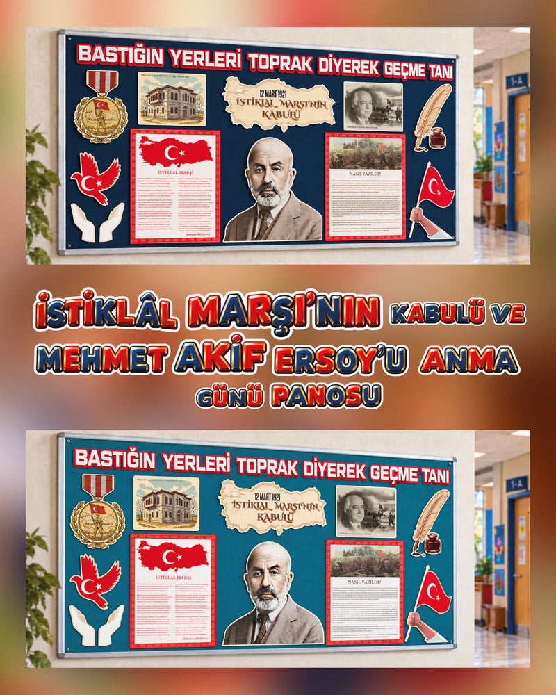12 Mart İstiklal Marşı'nın Kabulü ve Mehmet Akif Ersoy'u Anma Günü Sınıf Panosu Seti (170x80 cm-zoom-