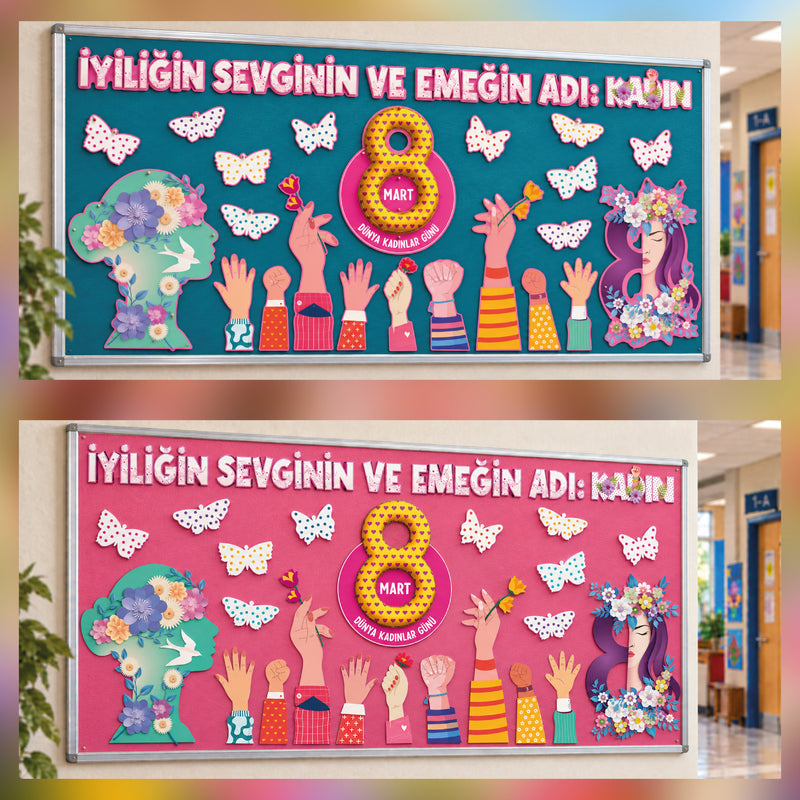 8 Mart Dünya Kadınlar Günü Sınıf Panosu Seti (170x80 cm)-zoom-