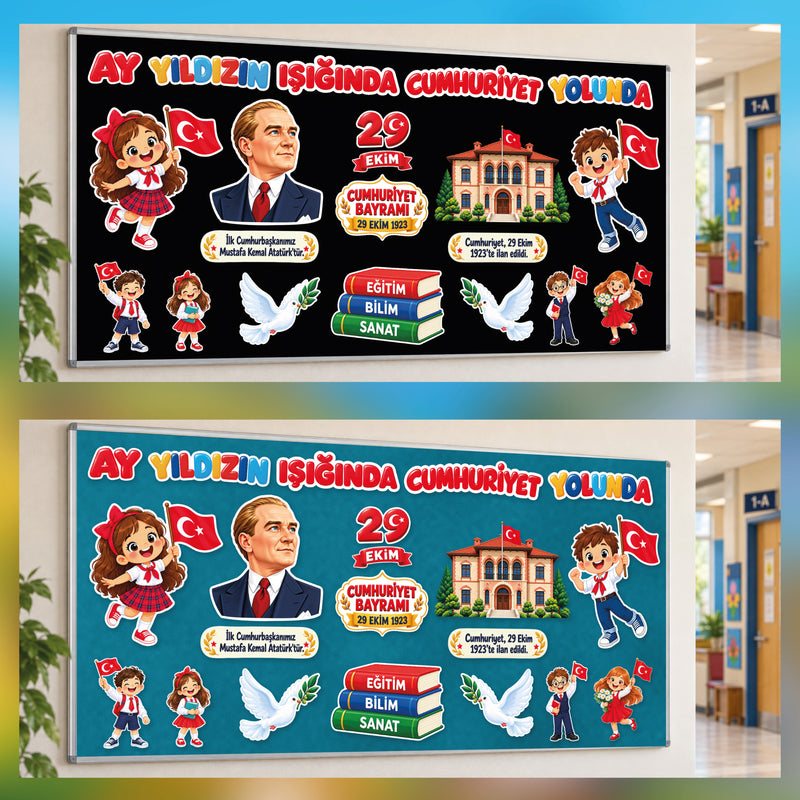 29 Ekim Cumhuriyet Bayramı Sınıf ve Okul Panosu Seti (170x80 cm)-zoom-