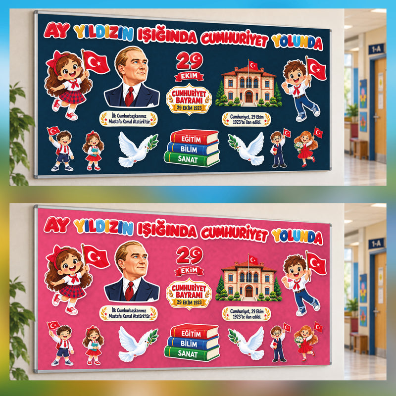 29 Ekim Cumhuriyet Bayramı Sınıf ve Okul Panosu Seti (170x80 cm)-zoom-