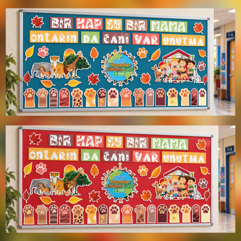4 Ekim Dünya Hayvanları Koruma Günü Sınıf ve Okul Panosu Seti (170x80 cm)-zoom-