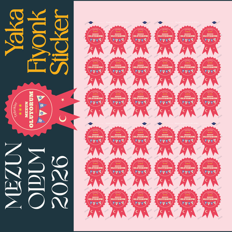 Mezuniyet Yaka Fiyonk Sticker Seti-zoom-