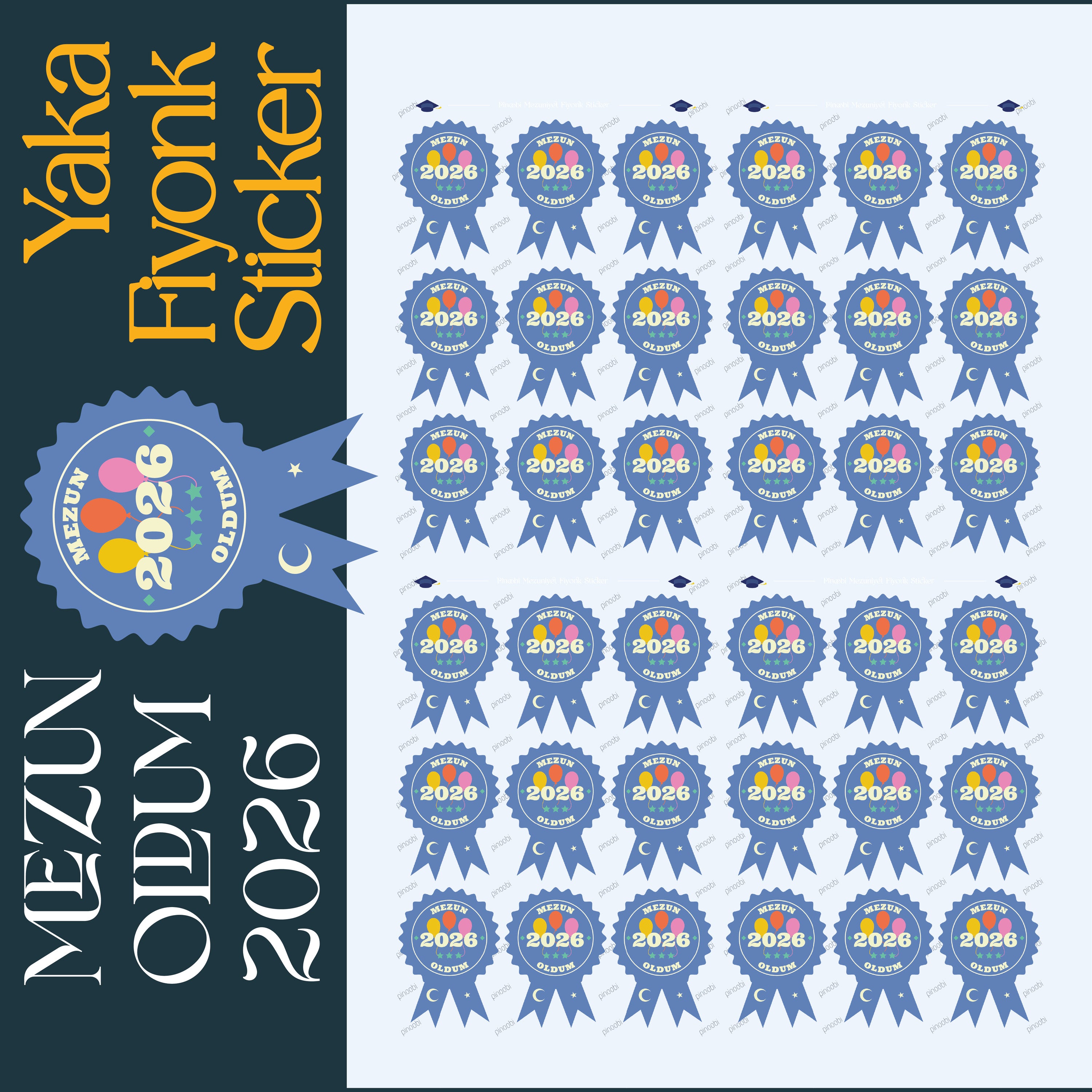 Mezuniyet Yaka Fiyonk Sticker Seti-zoom-2