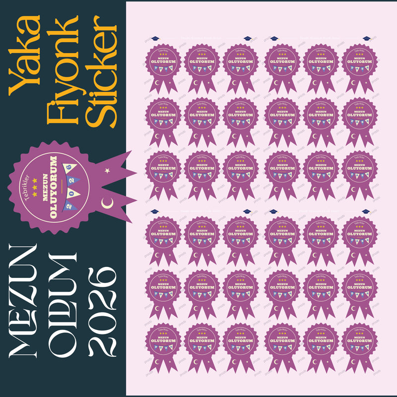 Mezuniyet Yaka Fiyonk Sticker Seti-zoom-
