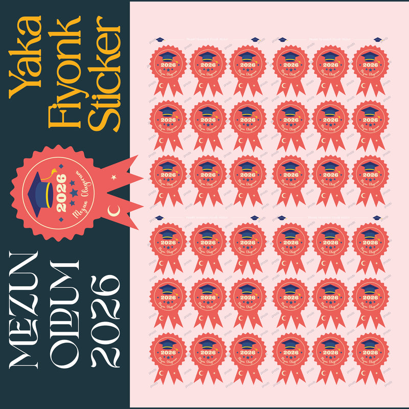 Mezuniyet Yaka Fiyonk Sticker Seti-zoom-