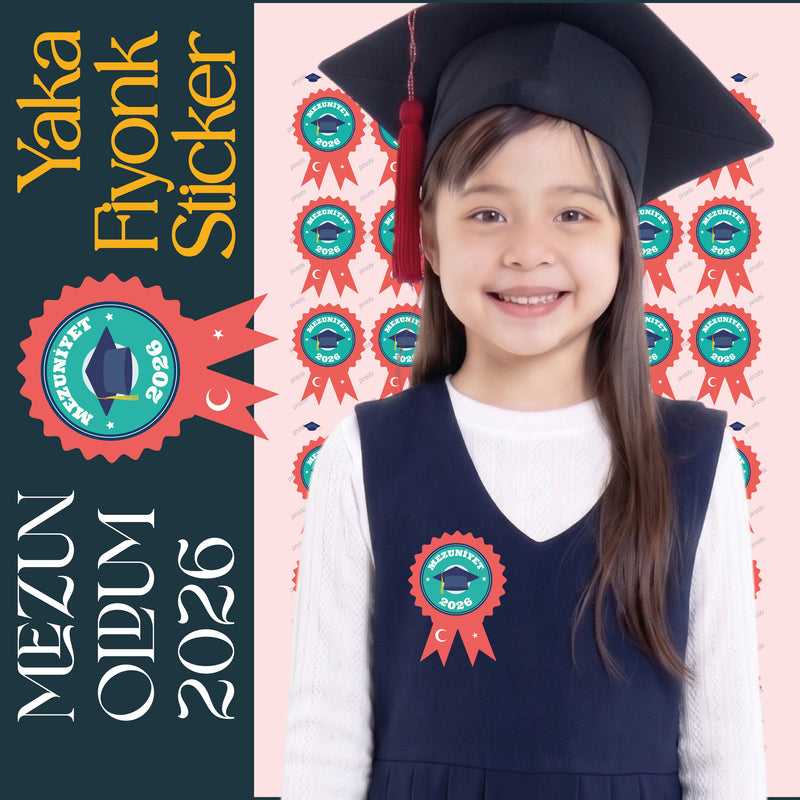 Mezuniyet Yaka Fiyonk Sticker Seti-zoom-