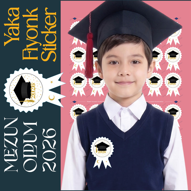 Mezuniyet Yaka Fiyonk Sticker Seti-zoom-