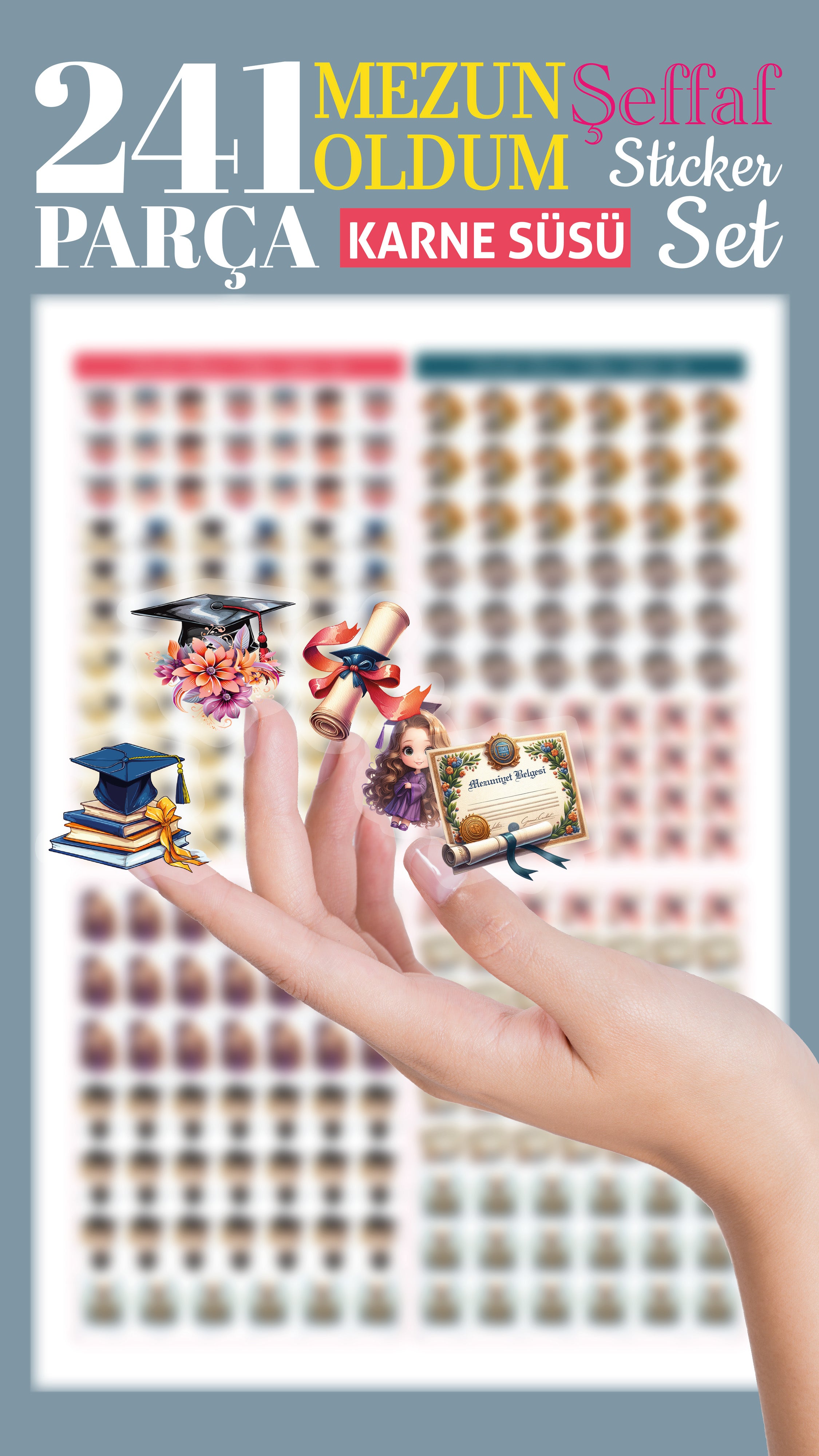 Mezuniyet Karne / Gelişim Raporu Şeffaf Sticker Set - pinoobi