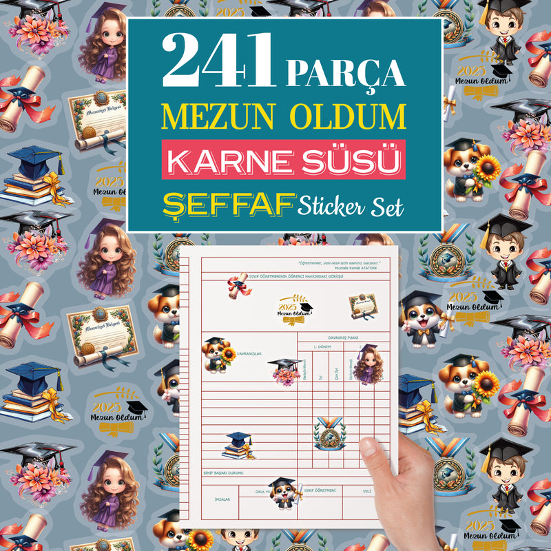 Mezuniyet Karne / Gelişim Raporu Şeffaf Sticker Set-zoom-