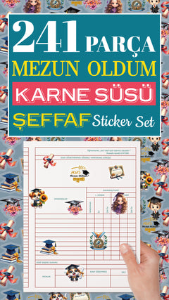 Mezuniyet Karne / Gelişim Raporu Şeffaf Sticker Set - pinoobi