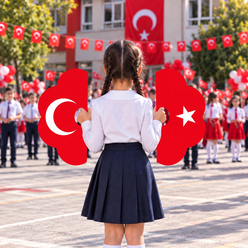 29 Ekim Cumhuriyet Bayramı Çift Taraflı Gösteri Plakası - PAPATYA (Ay-Yıldızlı Koreografi Plakası)-zoom-
