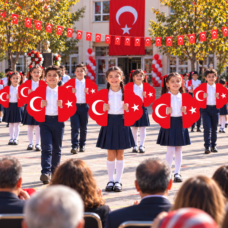 29 Ekim Cumhuriyet Bayramı Çift Taraflı Gösteri Plakası - PAPATYA (Ay-Yıldızlı Koreografi Plakası)-zoom-