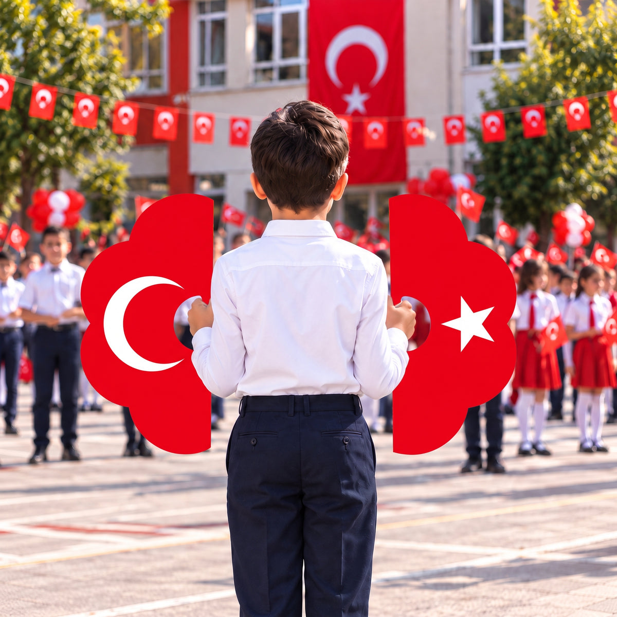 29 Ekim Cumhuriyet Bayramı Çift Taraflı Gösteri Plakası - PAPATYA (Ay-Yıldızlı Koreografi Plakası)-7